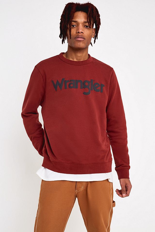 Wrangler Burgundy Logo Crew Neck Sweatshirt | Urban Outfitters UK