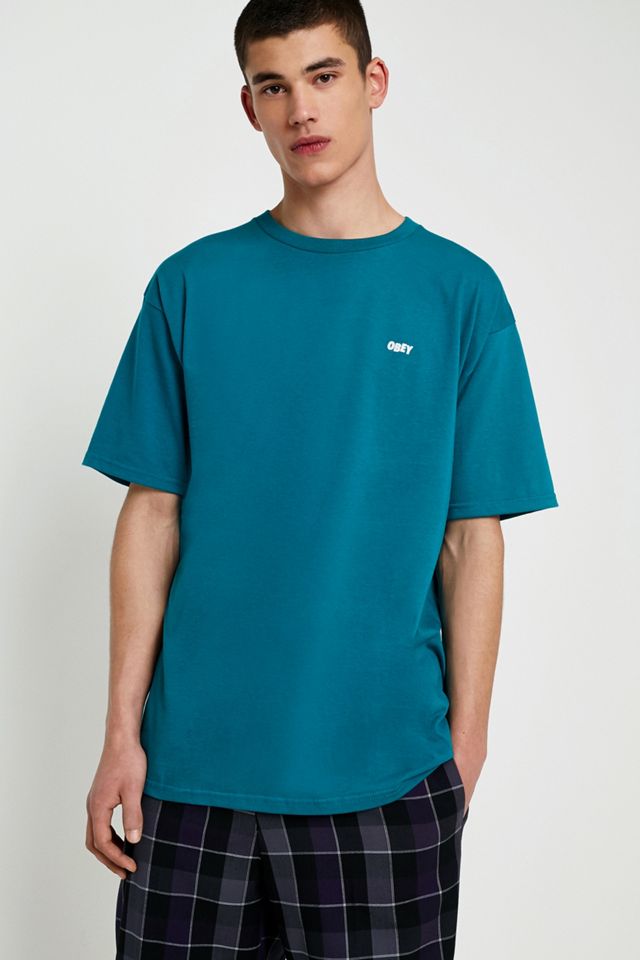 OBEY Jumble Text Teal T-Shirt #1
