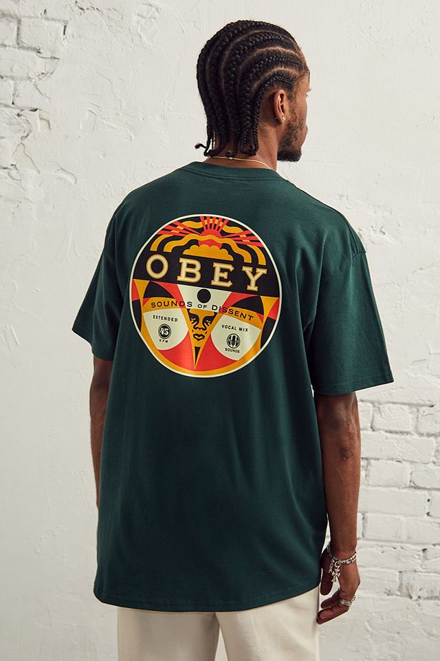 OBEY Forest Green Sounds Of Dissent T-Shirt | Urban Outfitters UK