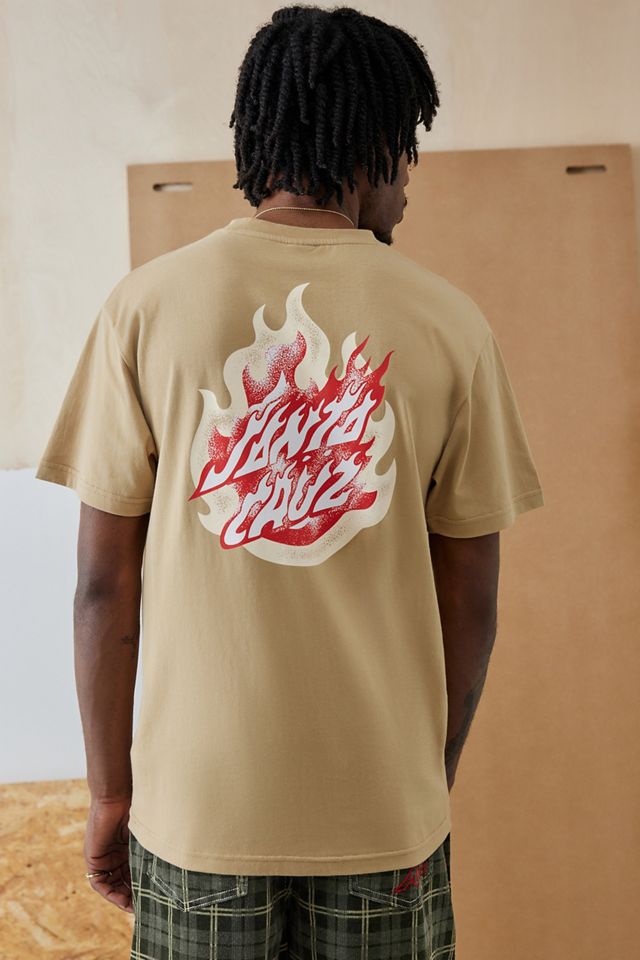 Santa Cruz UO Exclusive – T-Shirt in Braun mit Flammen-Logo-Print #3
