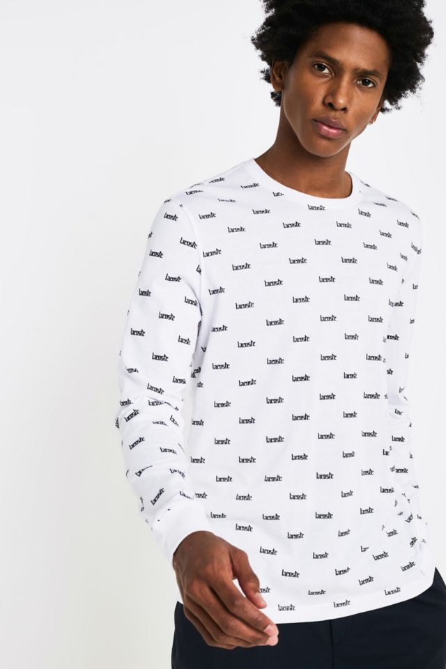 skak Picket stave Lacoste LIVE Mini Print White Long-Sleeve T-Shirt | Urban Outfitters UK
