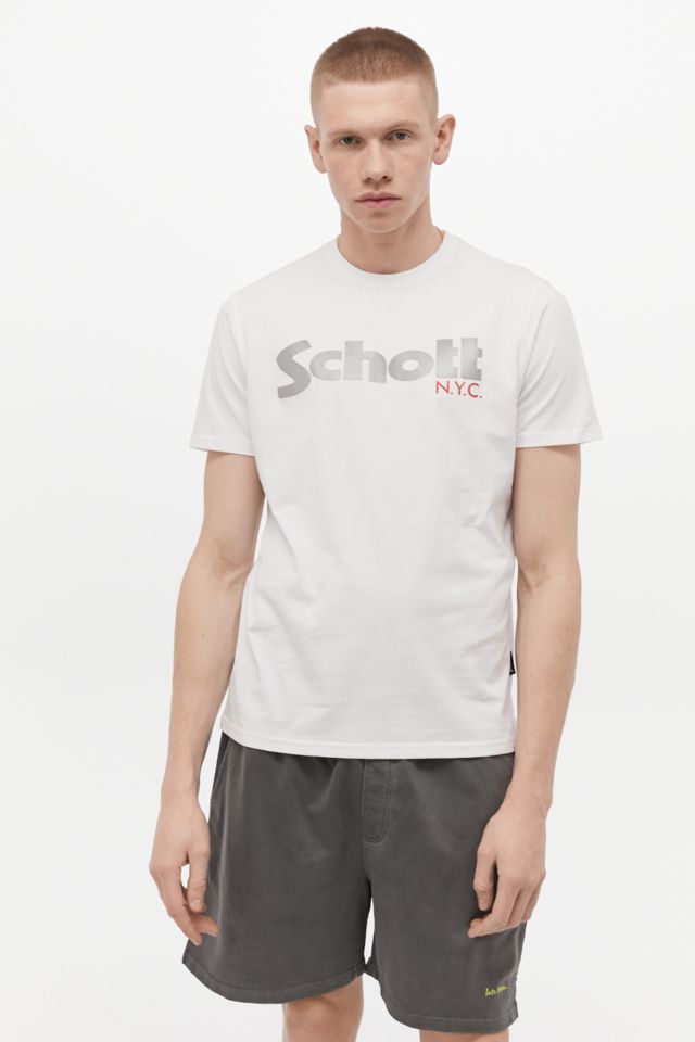 Schott Reflective Logo White T-Shirt | Urban Outfitters UK