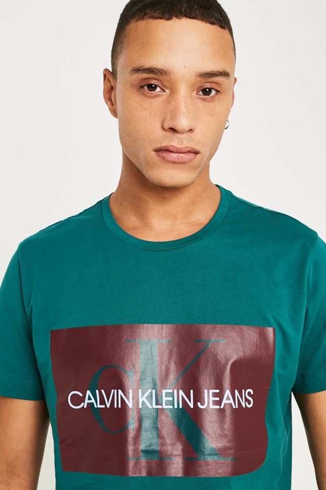 Calvin Klein Jeans Monogrammed Burgundy Box Logo Slim T-Shirt