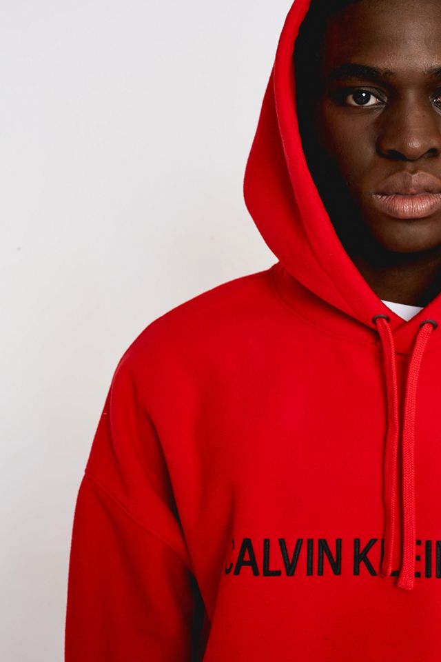 Calvin Klein Jeans Institutional Logo Red Fleece Hoodie #1