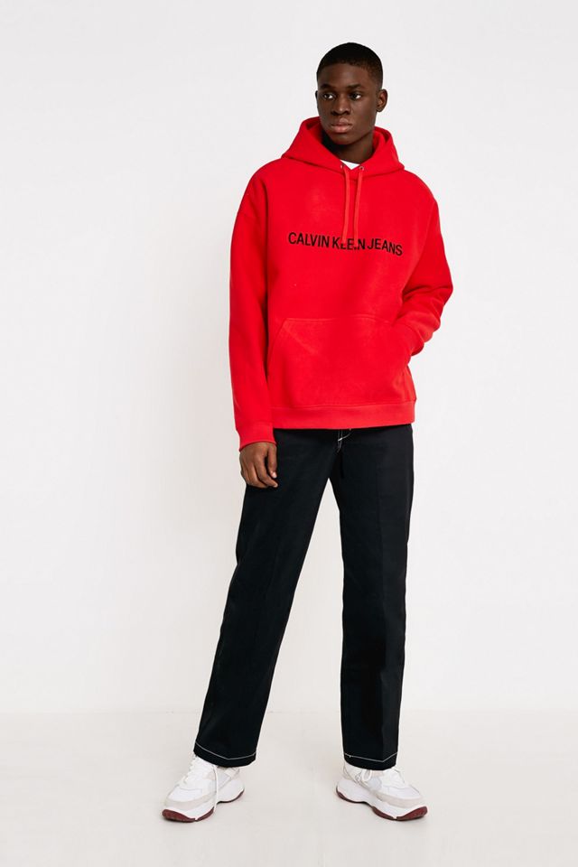 Calvin Klein Jeans Institutional Logo Red Fleece Hoodie #2