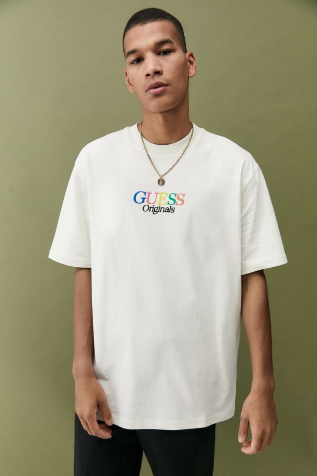 GUESS Originals Ecru Logo T-Shirt Urban Outfitters UK
