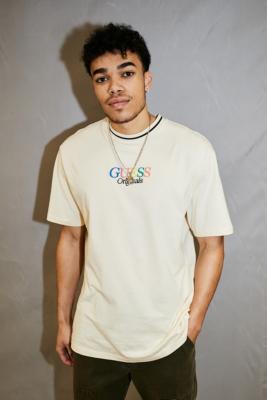 Guess UO Exclusive Ecru Multi-Colour Logo T-Shirt - Beige L at Urban Outfitters