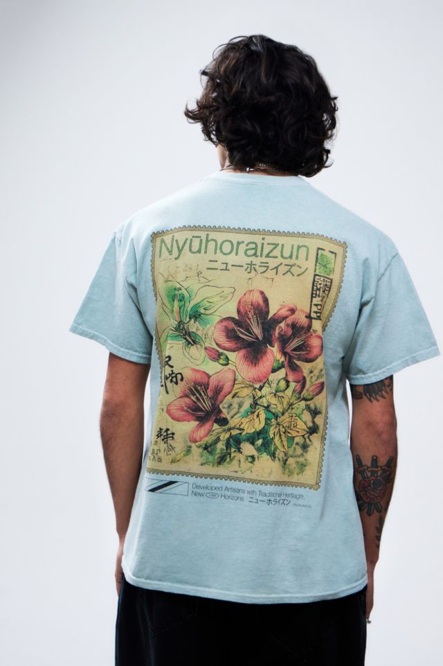 UO Light Blue Floral Horizon T-Shirt | Urban Outfitters UK