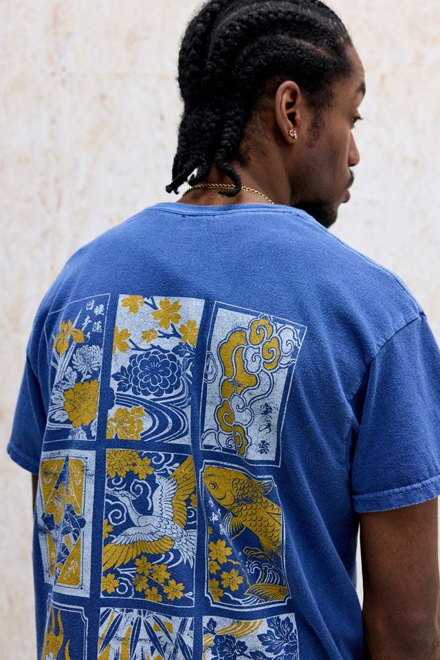 T-shirt UO à motif floral tampon bleu #3