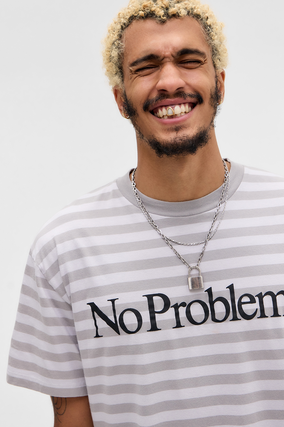 No Problemo Grey Striped Short Sleeve T-Shirt