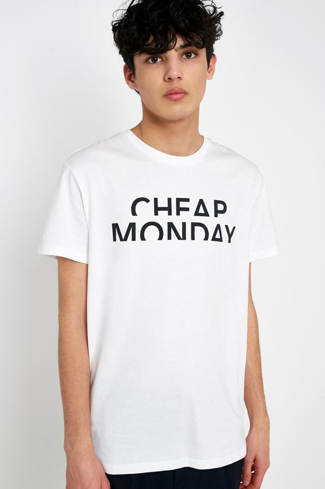 Cheap Monday Spliced Logo White T-Shirt #1