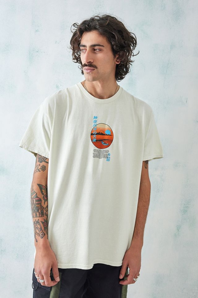 UO Überfärbtes Weißes Hokusai See Druck T-Shirt #1