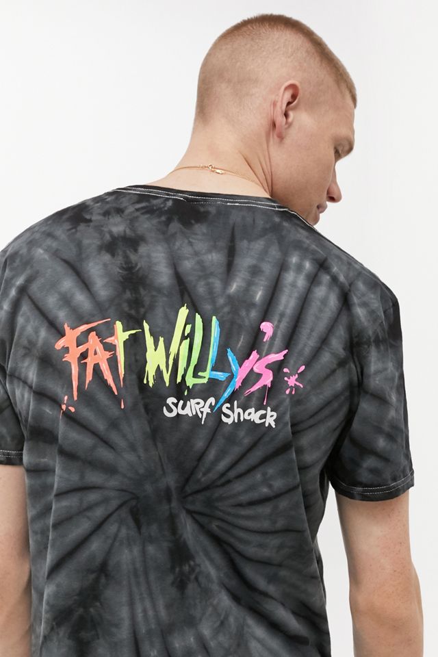 Fat Willy's – Gebatiktes T-Shirt in Schwarz mit Neon-Logo Urban