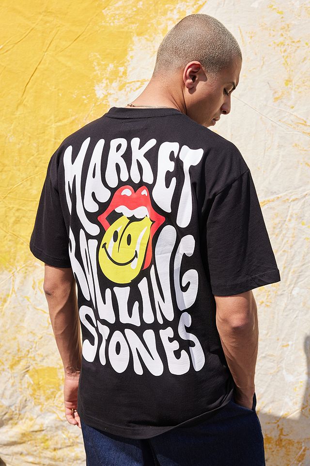 Market X Smiley X The Rolling Stones Black T-Shirt | Outfitters UK