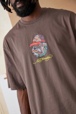 Ed Hardy UO Exclusive Brown Bulldog T-Shirt - Brown L at Urban Outfitters