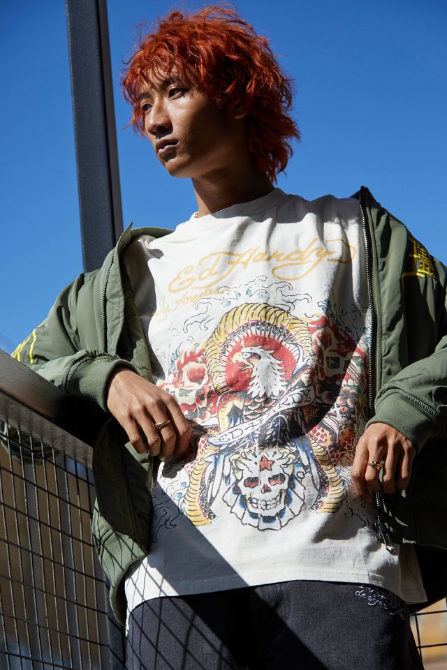 Ed Hardy UO Exclusive Ecru Giant T-Shirt | Urban Outfitters UK