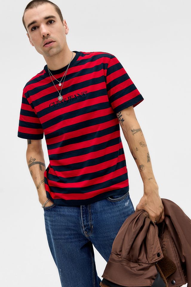 Guess Jeans Rot und Blau Gestreiftes T-Shirt #1