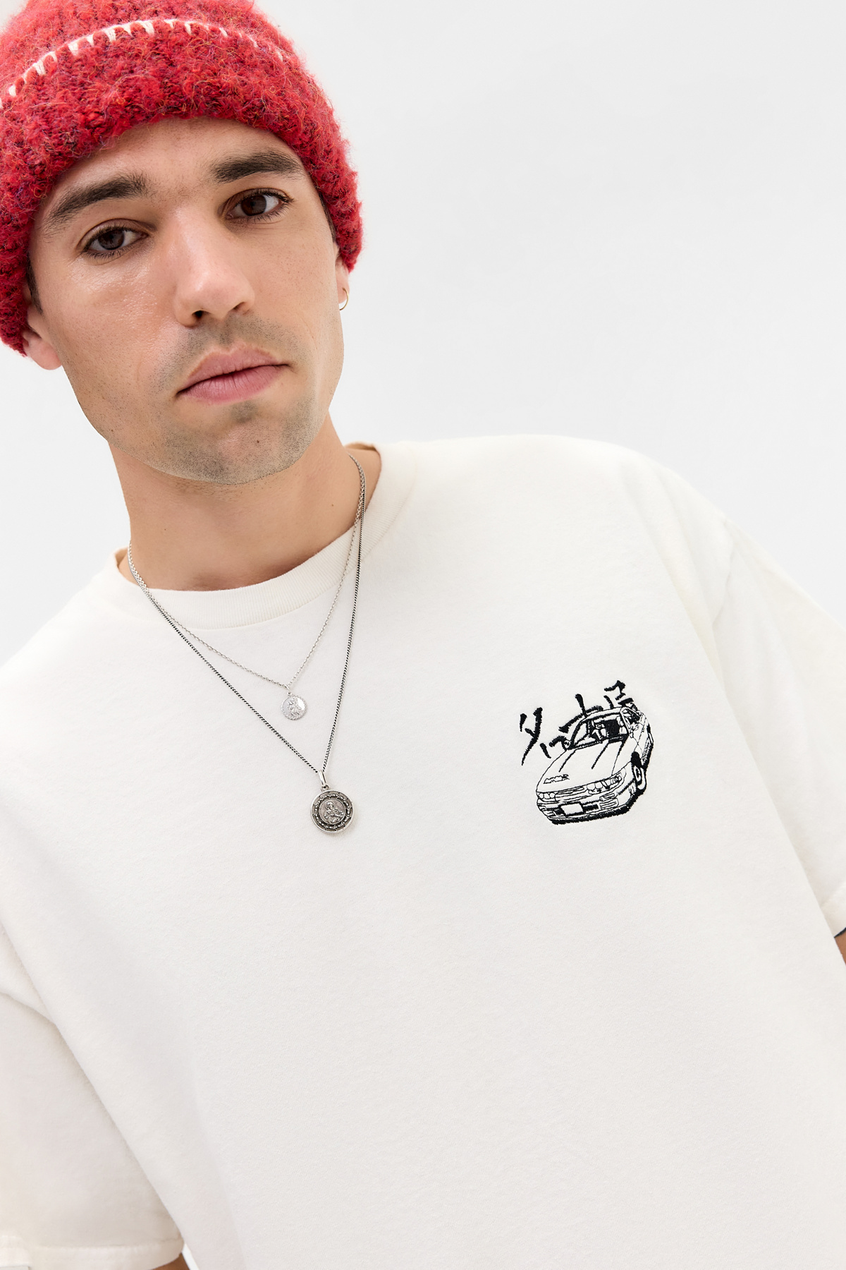 UO Ecru Car Embroidered T-Shirt