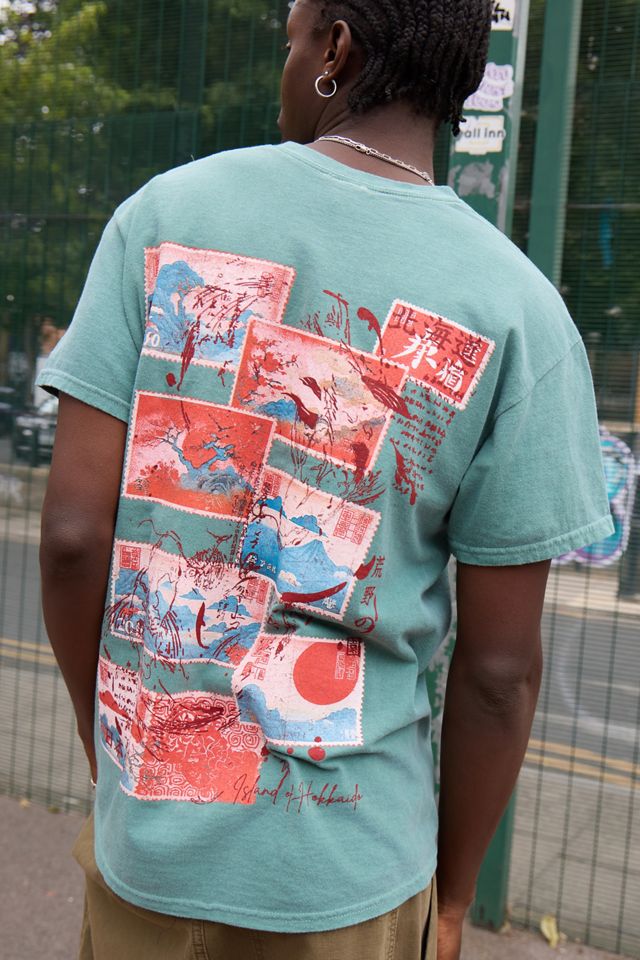 T-shirt graphique carte postale du Japon UO vert #3
