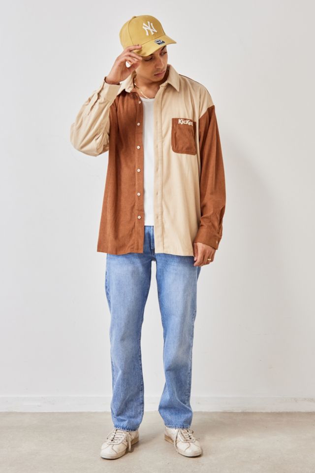 Kickers UO Exclusive Tan & Cream Spliced Corduroy Shirt | Urban ...