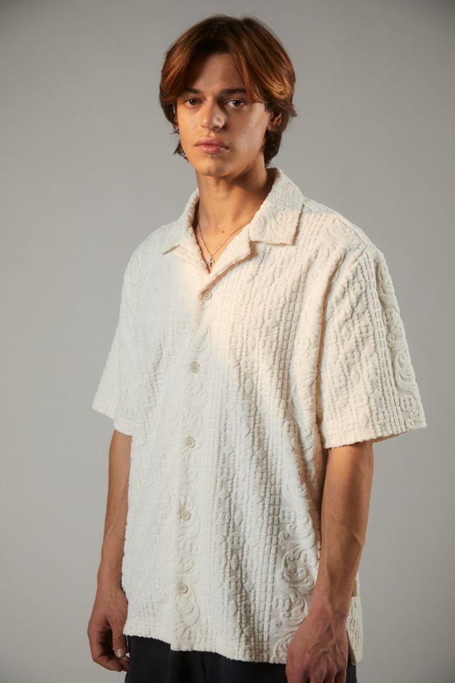 UO White Button-Up Jacquard Shirt