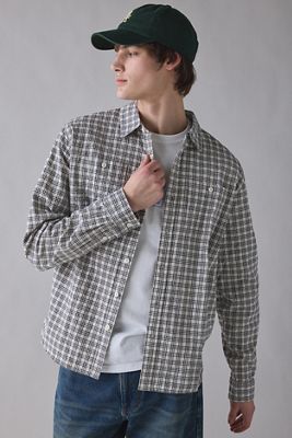 BDG Ivory Textured Plaid Long Sleeve Shirt