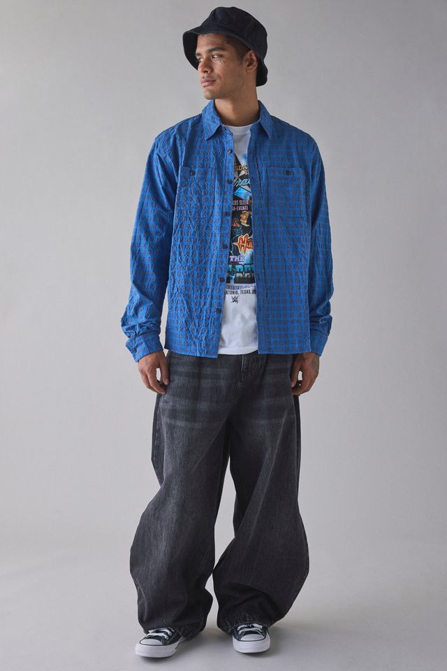 Chemise à manches longues à carreaux texturés bleus BDG #1