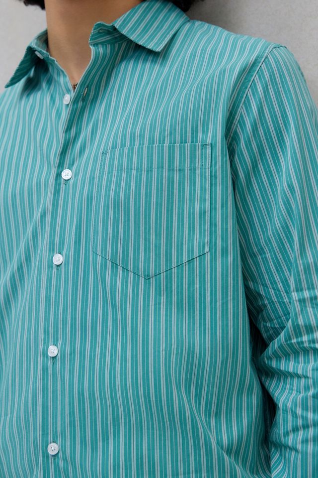 Camisa de Popelina con Rayas Turquesa UO #2