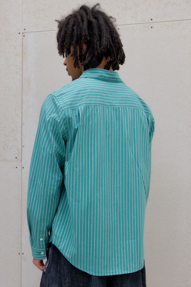 Camisa de Popelina con Rayas Turquesa UO #3