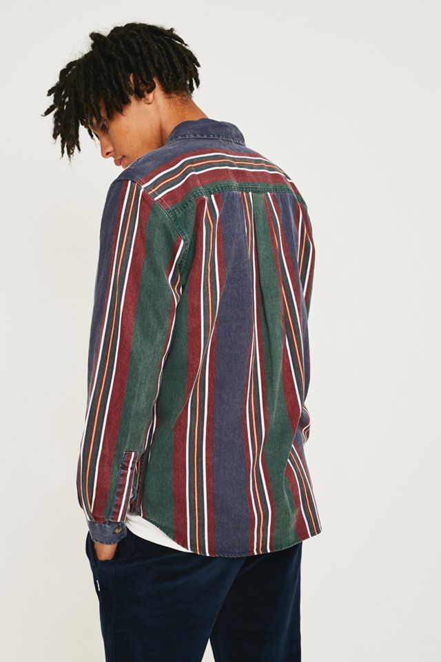 UO Retro Blue and Green Vertical Stripe Shirt #4