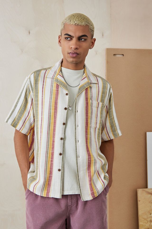 UO Nomad Gauze Ecru Stripe Short Sleeve Shirt #1