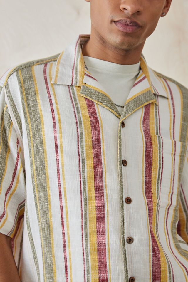UO Nomad Gauze Ecru Stripe Short Sleeve Shirt #3