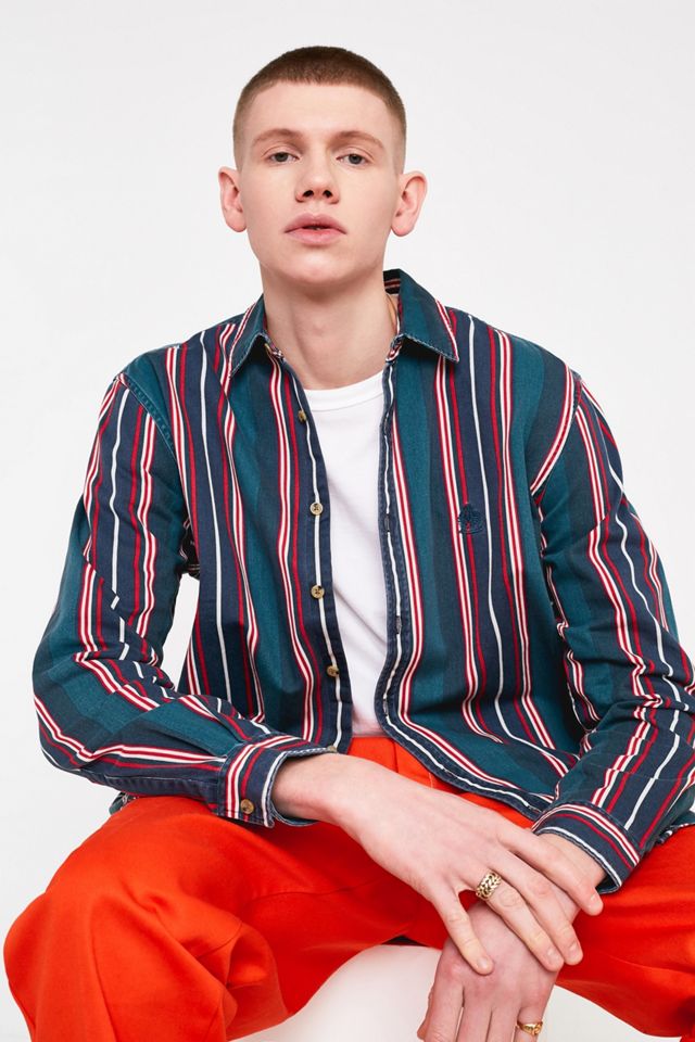 UO Vintage-Inspired Teal Strip Camisa de manga larga #2