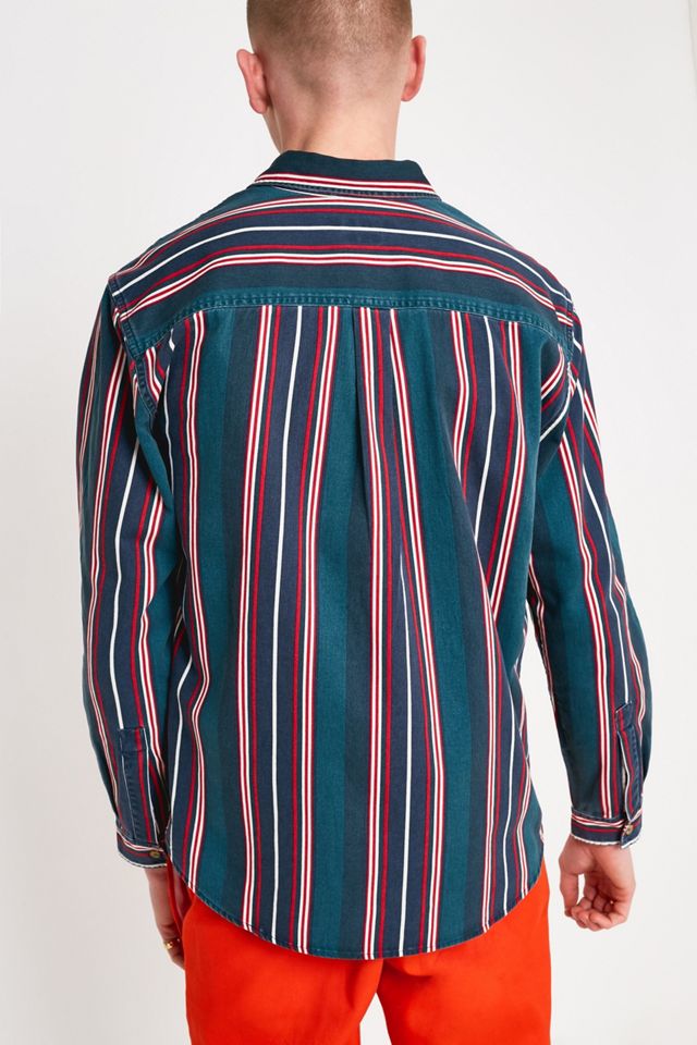 UO Vintage-Inspired Teal Strip Camisa de manga larga #3