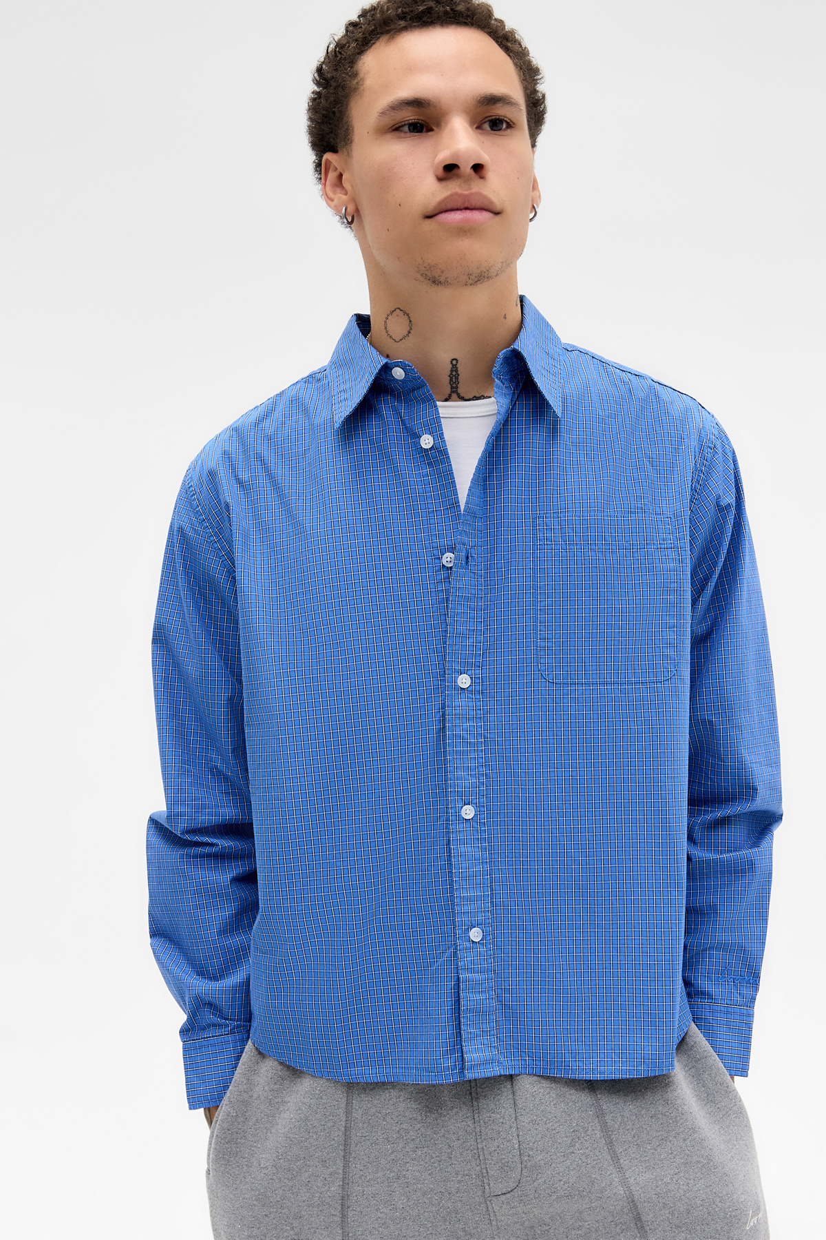 Loom Blue Check Long Sleeve Poplin Shirt