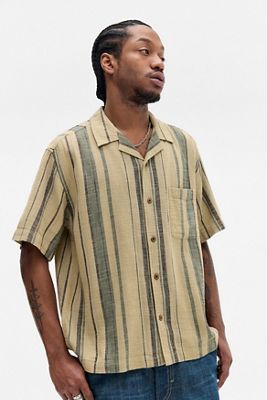 UO Khaki Oversized Stripe Gauze Shirt