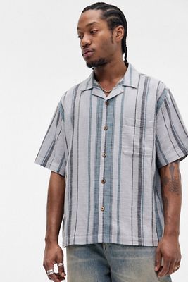 UO Grey Oversized Stripe Gauze Shirt