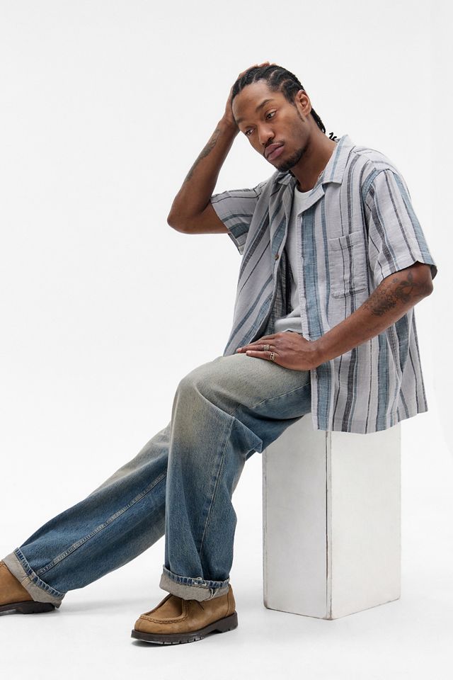 UO Grey Oversized Stripe Gauze Shirt #1