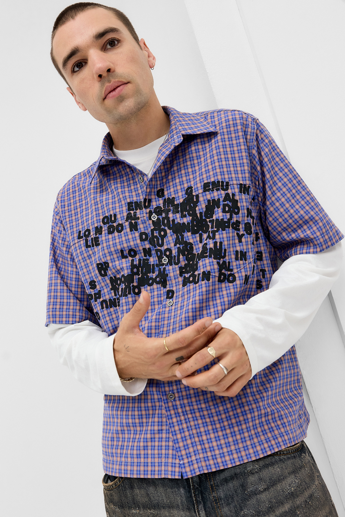 Jaded London UO Exclusive Blue Typo Shirt