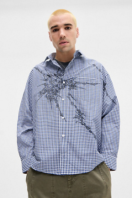 Jaded London UO Exclusive Blue Atom Check Shirt - Blue XL at Urban Outfitters