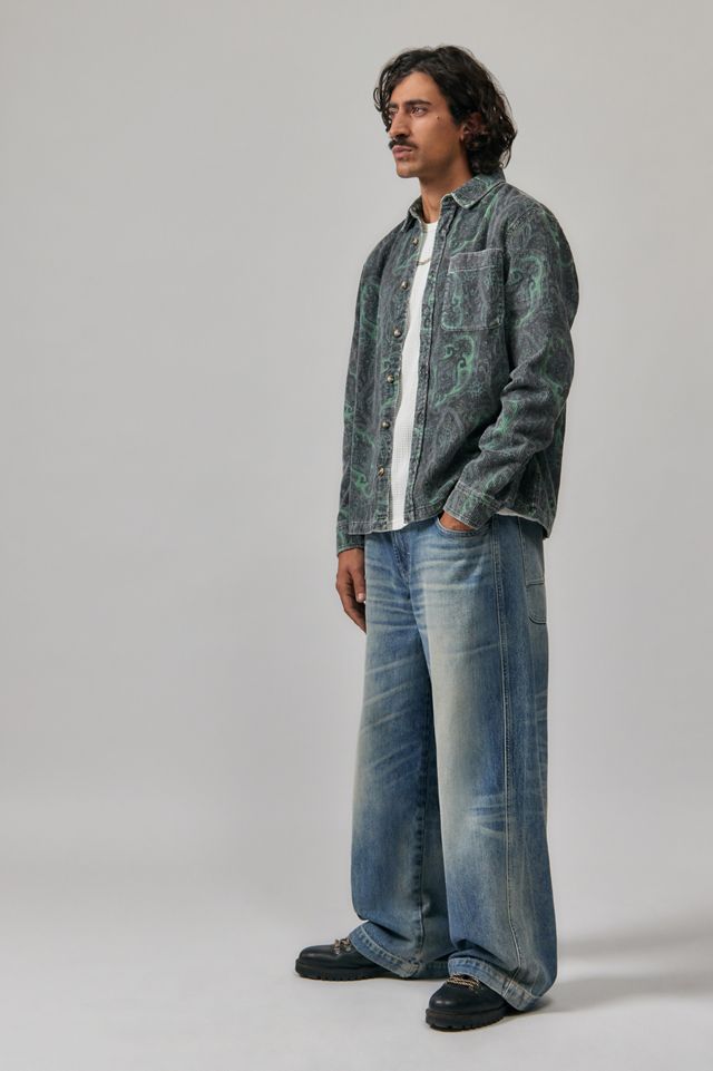 BDG Green Paisley Corduroy Long Sleeve Shirt #2