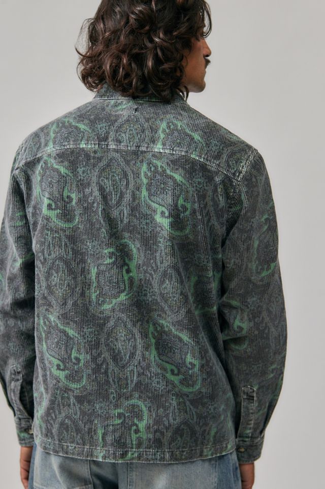 BDG Green Paisley Corduroy Long Sleeve Shirt #3
