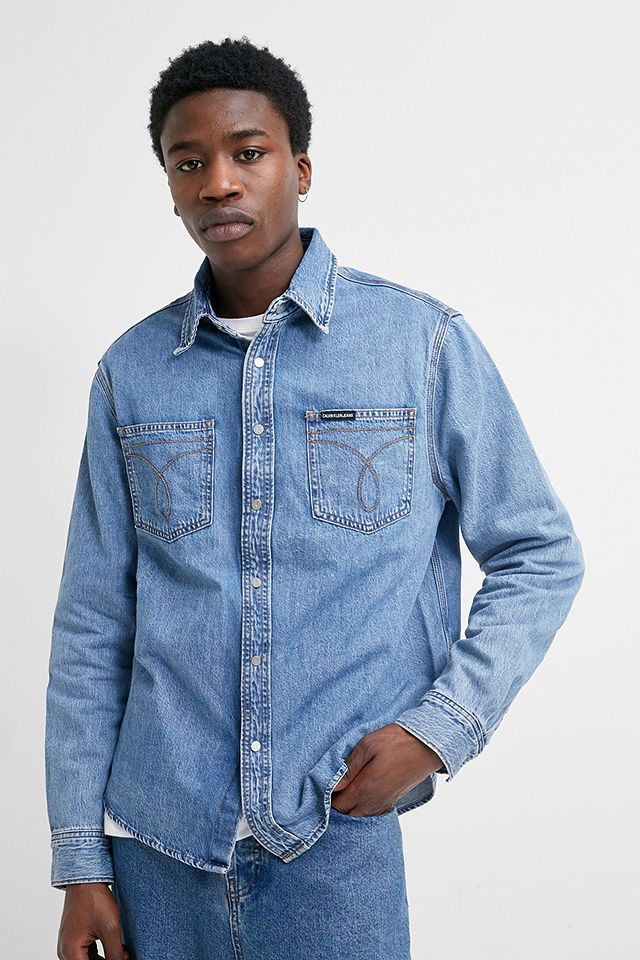 Calvin Klein Jeans Omega Mid Stone Denim Shirt | Urban Outfitters UK
