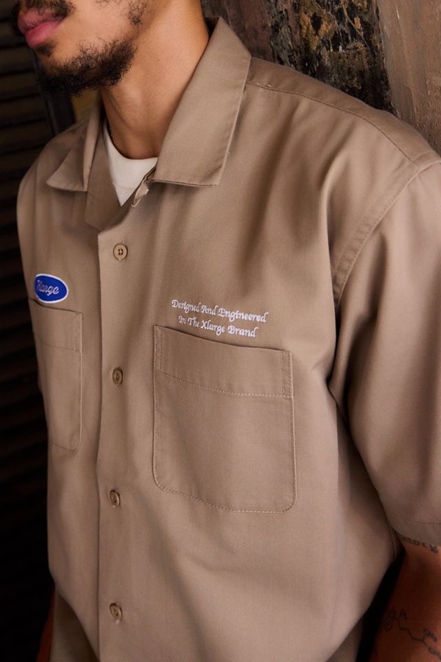 XLARGE Beige Embroidered Short Sleeve Shirt #1