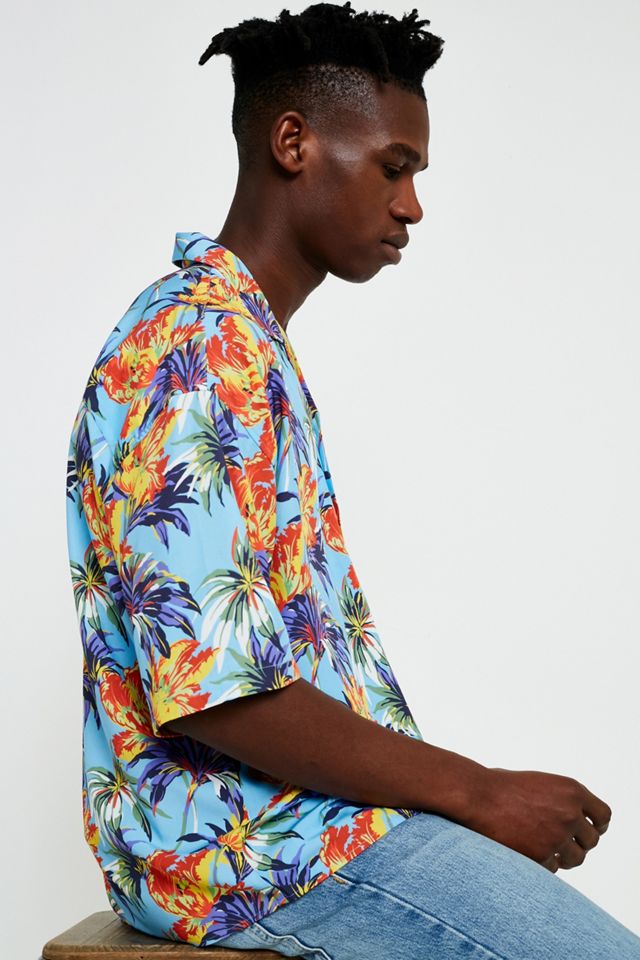 Loom Blue Floral Oversized Revere Collar Shirt #1