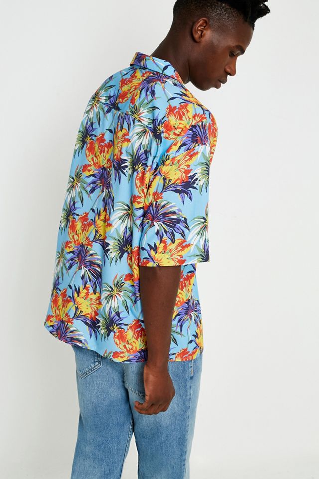 Loom Blue Floral Oversized Revere Collar Shirt #3