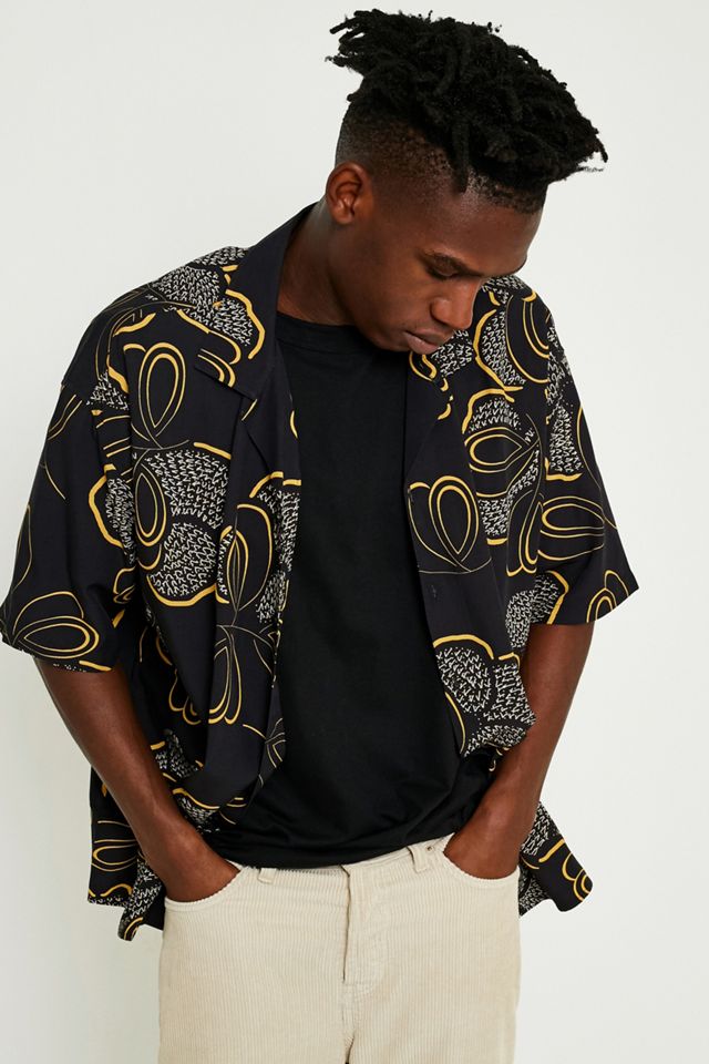 Loom Black Floral Oversized Revere Collar Shirt #3