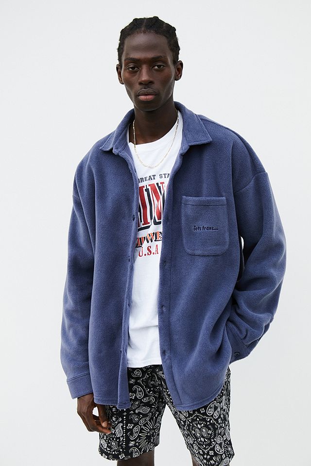 iets frans... Dusty Blue Fleece Shacket | Urban Outfitters UK