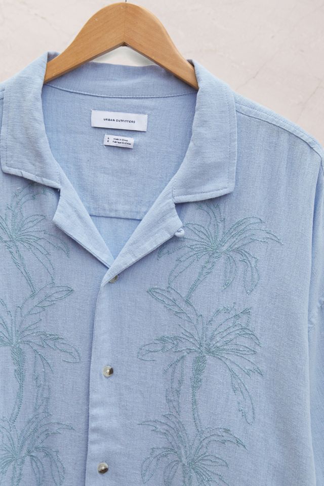 UO Blue Embroidered Men's Linen Shirt #1