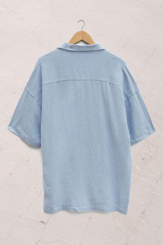 UO Blue Embroidered Men's Linen Shirt #2